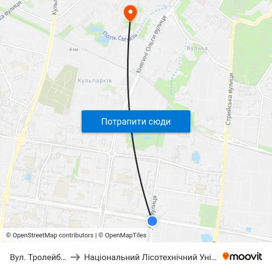 Вул. Тролейбусна to Національний Лісотехнічний Університет map