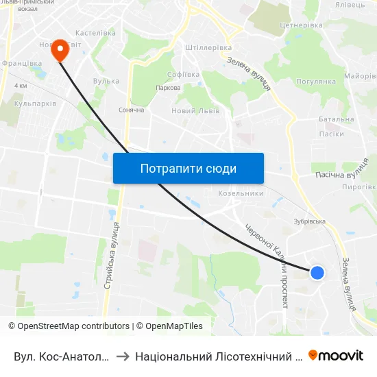 Вул. Кос-Анатольського to Національний Лісотехнічний Університет map