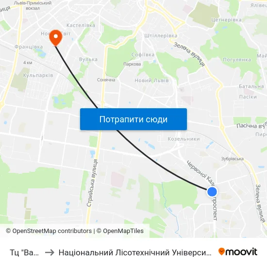 Тц "Вам" to Національний Лісотехнічний Університет map