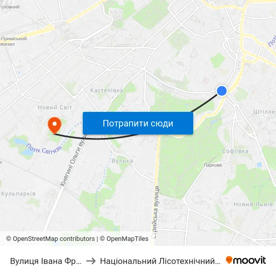 Вулиця Івана Франка, 75 to Національний Лісотехнічний Університет map