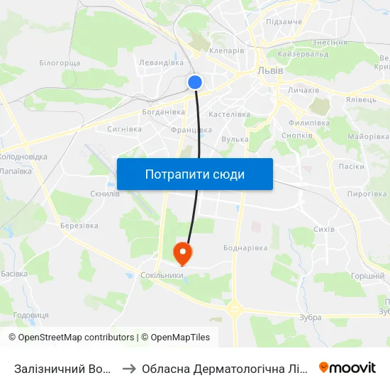 Залізничний Вокзал to Обласна Дерматологічна Лікарня map