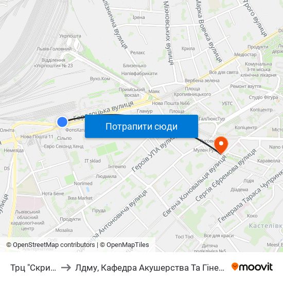 Трц "Скриня" to Лдму, Кафедра Акушерства Та Гінекології map