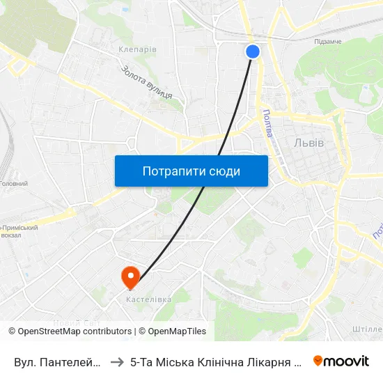 Вул. Пантелеймона Куліша to 5-Та Міська Клінічна Лікарня Відділення Стаціонару map