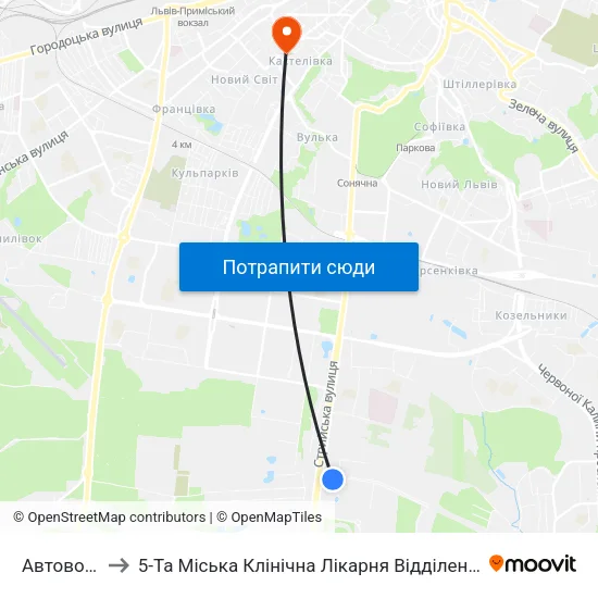 Автовокзал to 5-Та Міська Клінічна Лікарня Відділення Стаціонару map