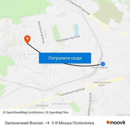 Залізничний Вокзал to 3-Я Міська Поліклініка map