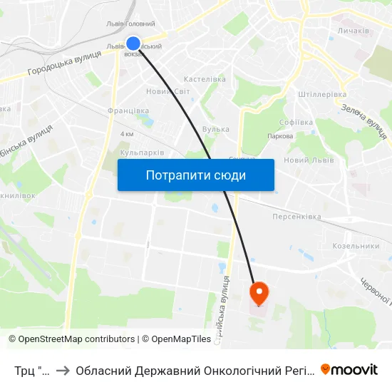 Трц "Скриня" to Обласний Державний Онкологічний Регіональний Лікувально-Діагностичний Центр map