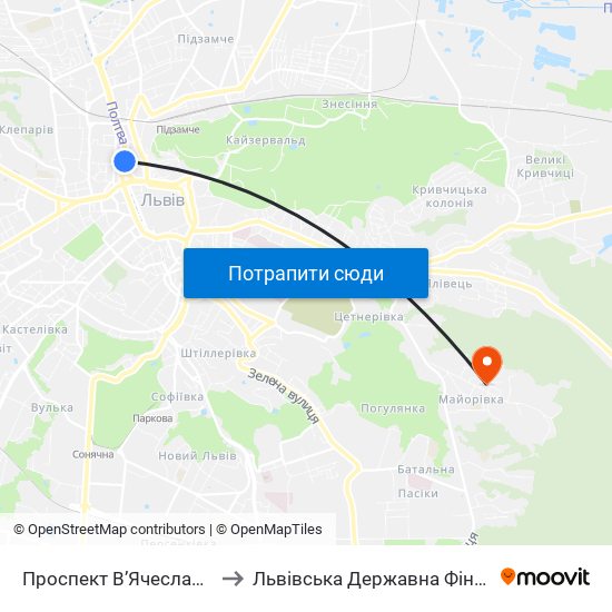 Проспект В’Ячеслава Чорновола to Львівська Державна Фінансова Академія map