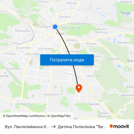 Вул. Пантелеймона Куліша to Дитяча Поліклініка ""Веселка"" map