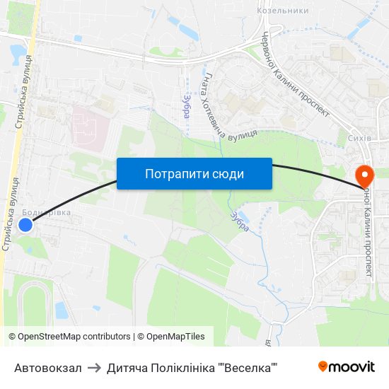 Автовокзал to Дитяча Поліклініка ""Веселка"" map