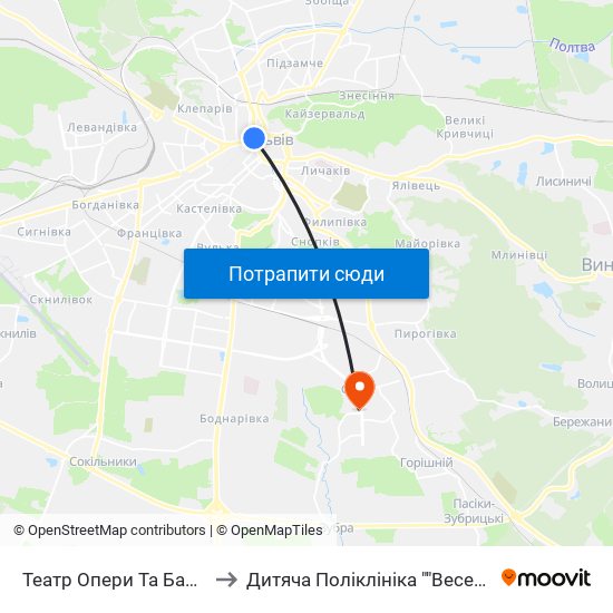 Театр Опери Та Балету to Дитяча Поліклініка ""Веселка"" map