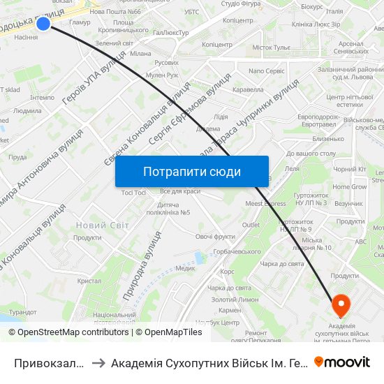 Привокзальний Ринок to Академія Сухопутних Військ Ім. Гетьмана Петра Сагайдачного map