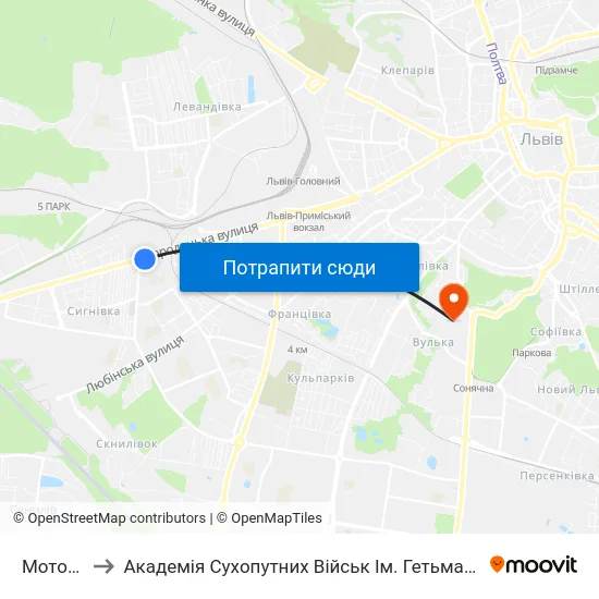 Мотозавод to Академія Сухопутних Військ Ім. Гетьмана Петра Сагайдачного map