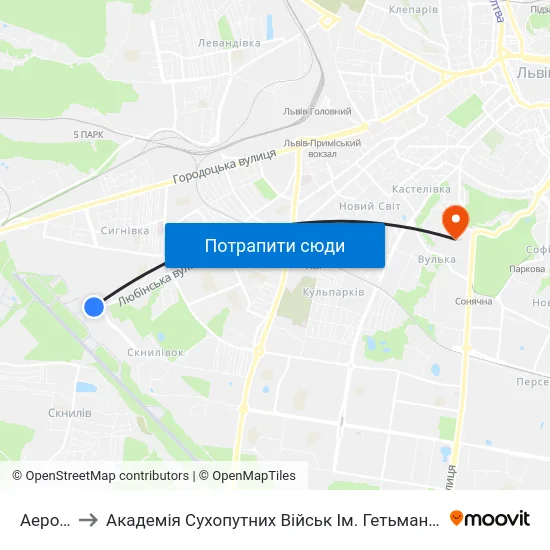 Аеропорт to Академія Сухопутних Військ Ім. Гетьмана Петра Сагайдачного map