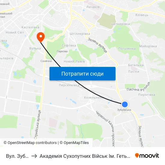 Вул. Зубрівська to Академія Сухопутних Військ Ім. Гетьмана Петра Сагайдачного map