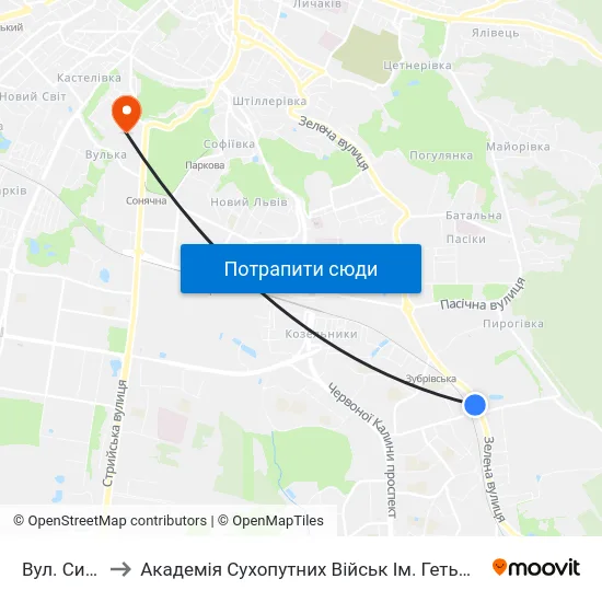 Вул. Сихівська to Академія Сухопутних Військ Ім. Гетьмана Петра Сагайдачного map