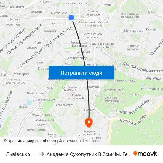 Львівська Політехніка to Академія Сухопутних Військ Ім. Гетьмана Петра Сагайдачного map