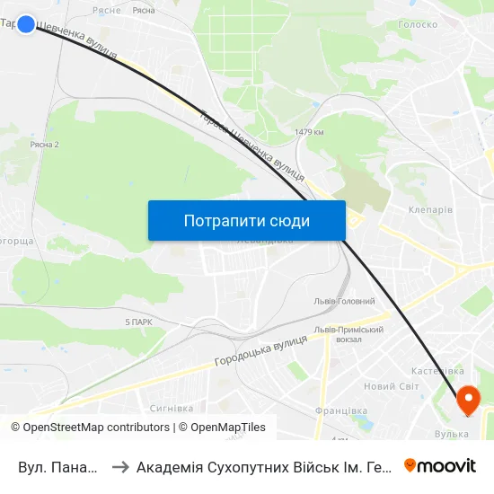 Вул. Панаса Сотника to Академія Сухопутних Військ Ім. Гетьмана Петра Сагайдачного map