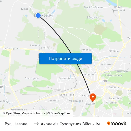 Вул. Незалежності України to Академія Сухопутних Військ Ім. Гетьмана Петра Сагайдачного map