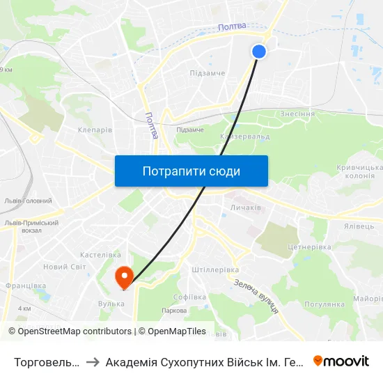 Торговельний Центр to Академія Сухопутних Військ Ім. Гетьмана Петра Сагайдачного map