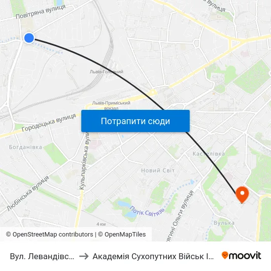 Вул. Левандівська - Вул. Широка to Академія Сухопутних Військ Ім. Гетьмана Петра Сагайдачного map