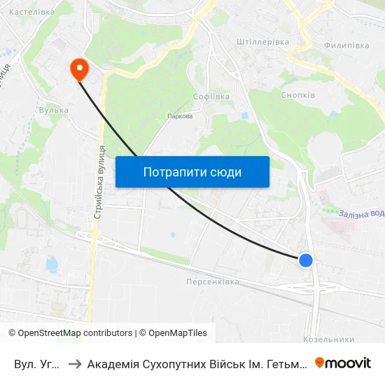 Вул. Угорська to Академія Сухопутних Військ Ім. Гетьмана Петра Сагайдачного map