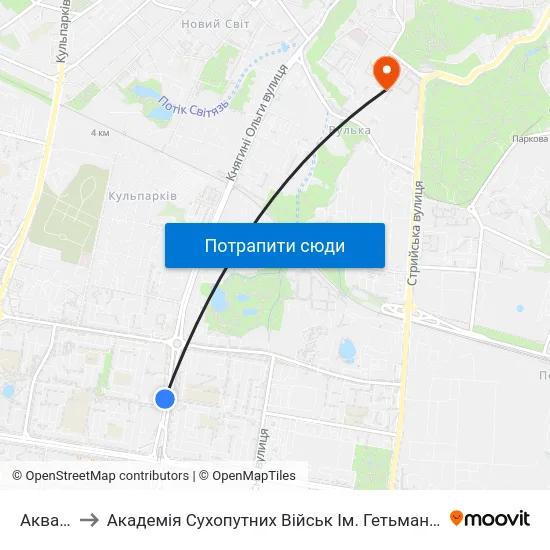 Аквапарк to Академія Сухопутних Військ Ім. Гетьмана Петра Сагайдачного map