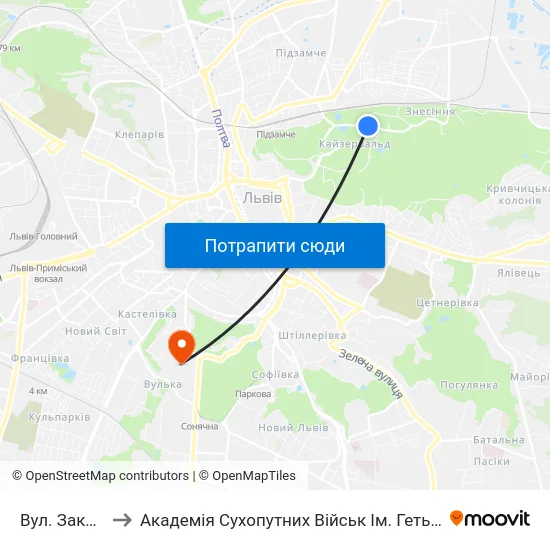 Вул. Заклинських to Академія Сухопутних Військ Ім. Гетьмана Петра Сагайдачного map