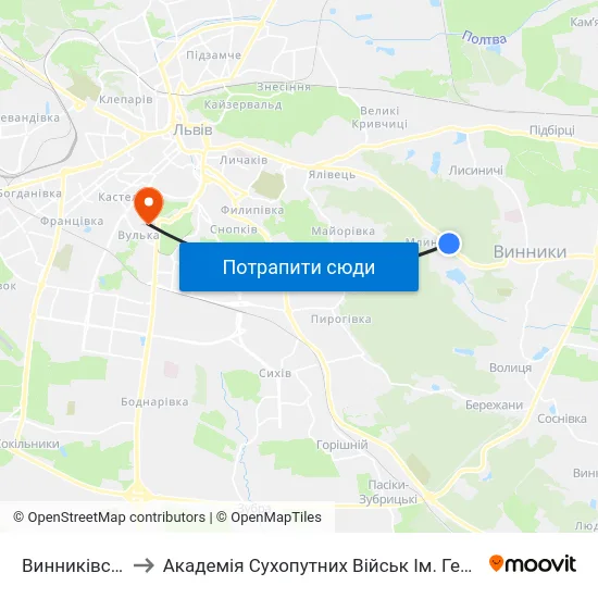 Винниківське Озеро to Академія Сухопутних Військ Ім. Гетьмана Петра Сагайдачного map
