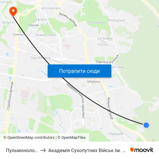 Пульмонологічний Центр to Академія Сухопутних Військ Ім. Гетьмана Петра Сагайдачного map