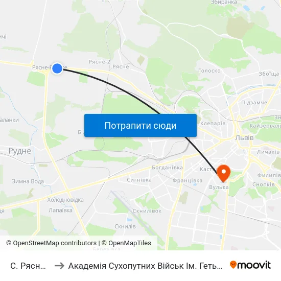 С. Рясне-Руське to Академія Сухопутних Військ Ім. Гетьмана Петра Сагайдачного map