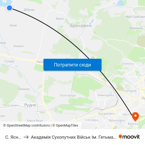 С. Ясниська to Академія Сухопутних Військ Ім. Гетьмана Петра Сагайдачного map