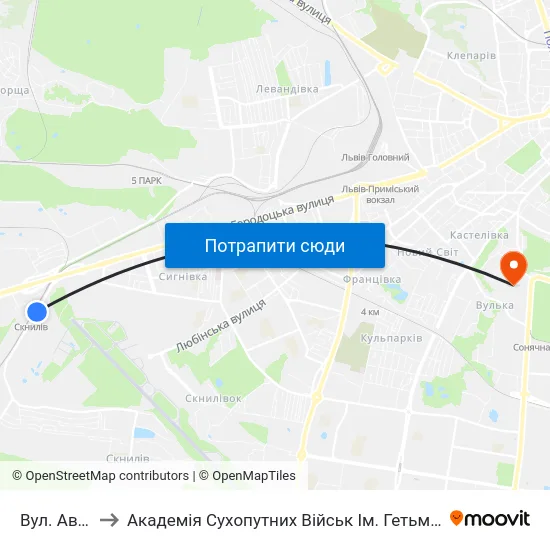 Вул. Авіаційна to Академія Сухопутних Військ Ім. Гетьмана Петра Сагайдачного map