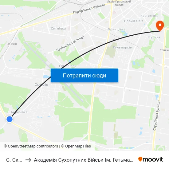 С. Скнилів to Академія Сухопутних Військ Ім. Гетьмана Петра Сагайдачного map