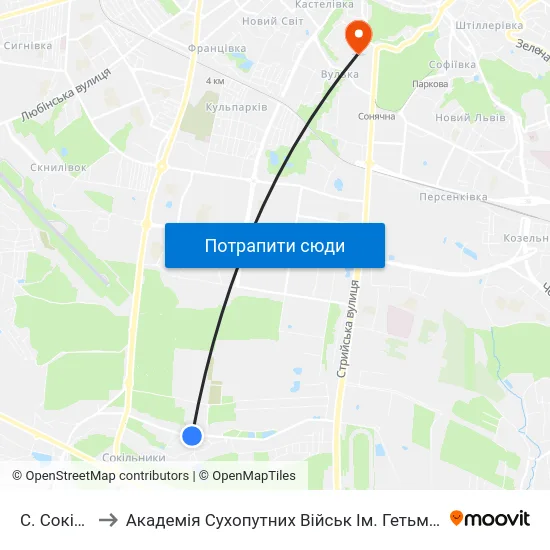 С. Сокільники to Академія Сухопутних Військ Ім. Гетьмана Петра Сагайдачного map