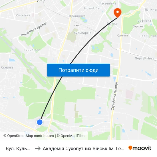 Вул. Кульпарківська to Академія Сухопутних Військ Ім. Гетьмана Петра Сагайдачного map