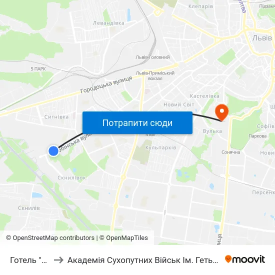 Готель "Тустань" to Академія Сухопутних Військ Ім. Гетьмана Петра Сагайдачного map