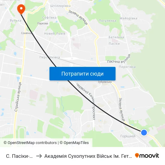 С. Пасіки-Зубрицькі to Академія Сухопутних Військ Ім. Гетьмана Петра Сагайдачного map