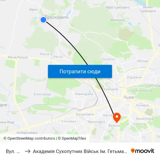 Вул. Ягідна to Академія Сухопутних Військ Ім. Гетьмана Петра Сагайдачного map