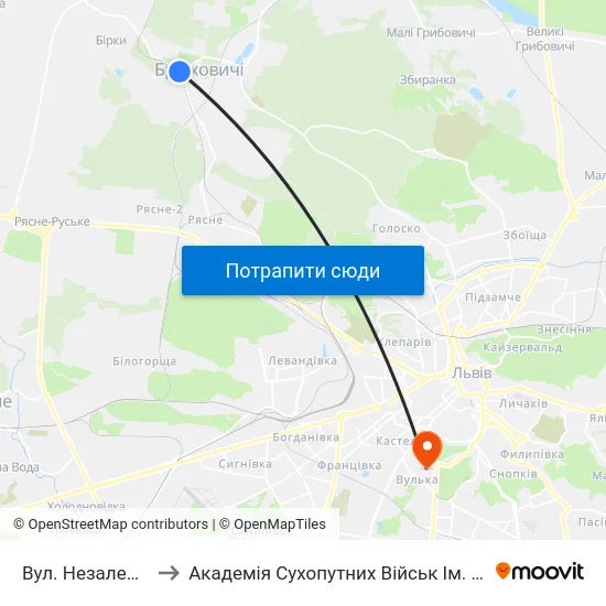 Вул. Незалежності України to Академія Сухопутних Військ Ім. Гетьмана Петра Сагайдачного map