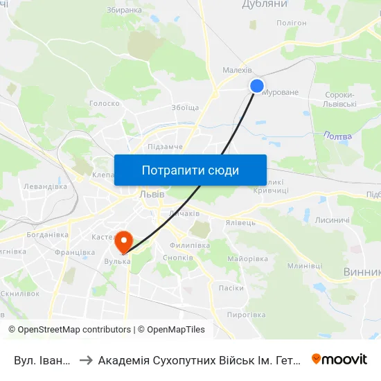 Вул. Івана Франка to Академія Сухопутних Військ Ім. Гетьмана Петра Сагайдачного map