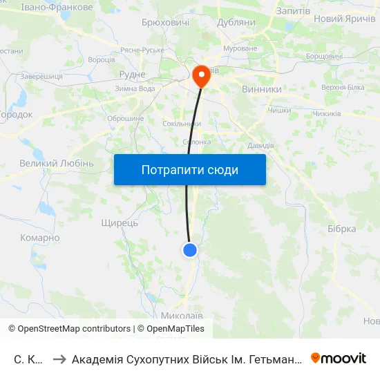 С. Красів to Академія Сухопутних Військ Ім. Гетьмана Петра Сагайдачного map