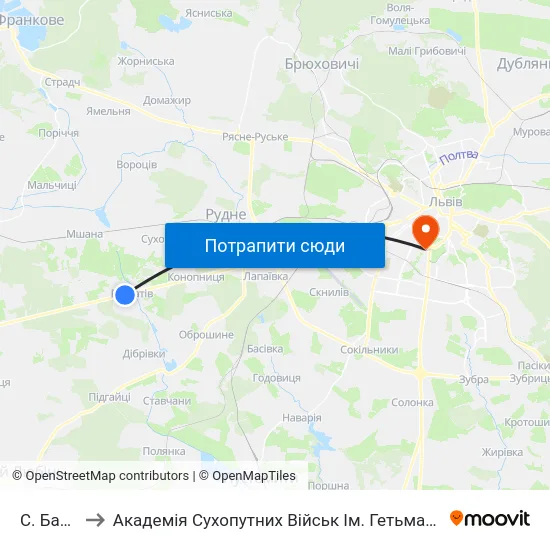 С. Бартатів to Академія Сухопутних Військ Ім. Гетьмана Петра Сагайдачного map