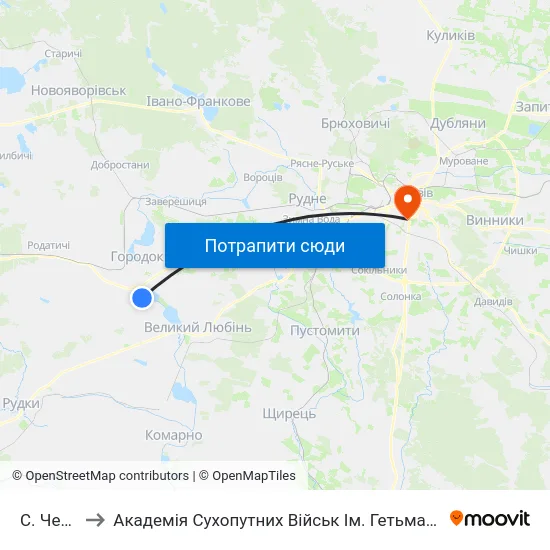 С. Черляни to Академія Сухопутних Військ Ім. Гетьмана Петра Сагайдачного map