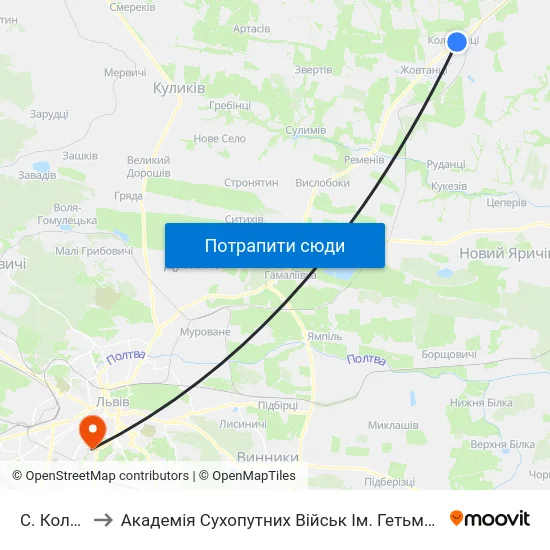 С. Колоденці to Академія Сухопутних Військ Ім. Гетьмана Петра Сагайдачного map