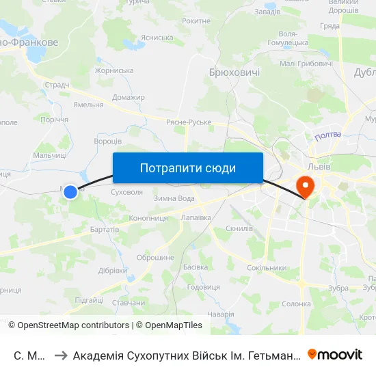 С. Мшана to Академія Сухопутних Військ Ім. Гетьмана Петра Сагайдачного map