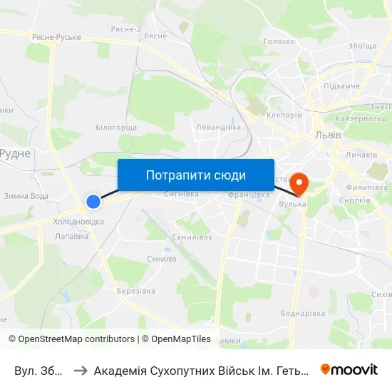 Вул. Збиральна to Академія Сухопутних Військ Ім. Гетьмана Петра Сагайдачного map