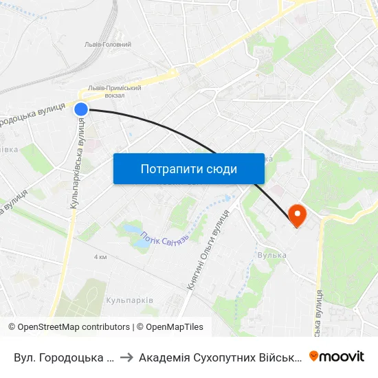 Вул. Городоцька - Вул. Кульпарківська to Академія Сухопутних Військ Ім. Гетьмана Петра Сагайдачного map