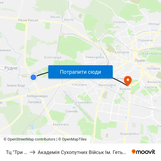Тц "Три Слони" to Академія Сухопутних Військ Ім. Гетьмана Петра Сагайдачного map