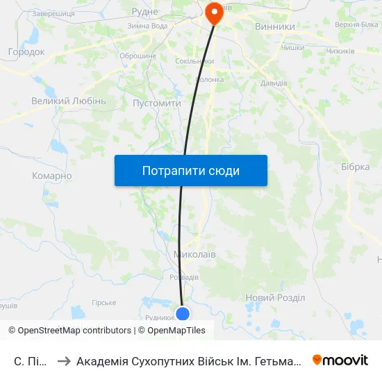 С. Пісочна to Академія Сухопутних Військ Ім. Гетьмана Петра Сагайдачного map