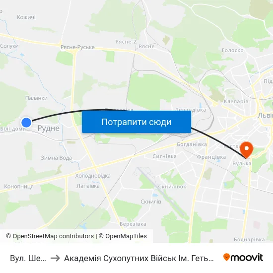 Вул. Шевченка to Академія Сухопутних Військ Ім. Гетьмана Петра Сагайдачного map